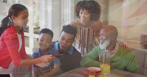 Family Enjoying Time Together with USA Flag Overlay - Download Free Stock Images Pikwizard.com