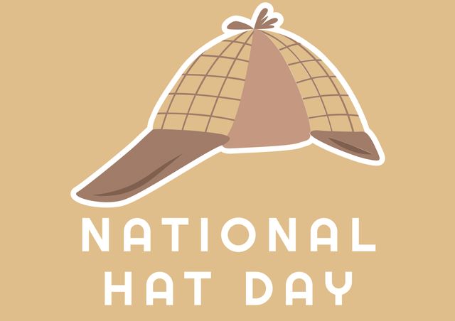 Illustration of cap with national hat text against beige background. text, communication and national hat day concept.