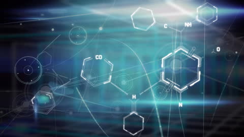 Dynamic Chemical Formulas on Digital Interface Background
