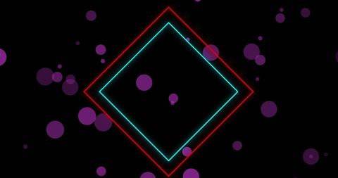 Geometric Neon Pattern with Purple Orbs on Black Background
