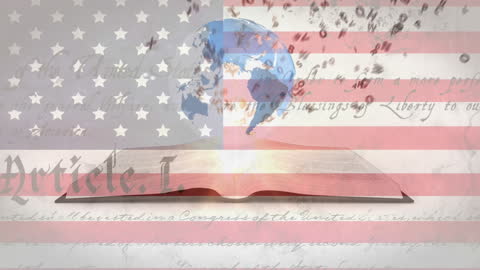 Animated Globe and Book with US Flag and Constitution Text