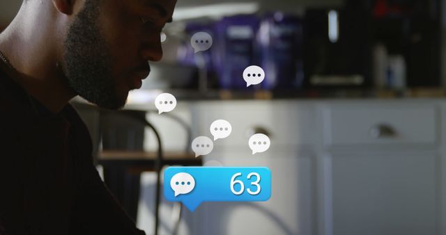 Man Engaging in Messaging Conversations with Notification Icons - Download Free Stock Images Pikwizard.com