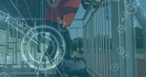 Disabled athlete prerace preparation with digital overlay concept