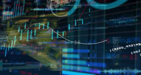 Abstract Digital Interface with Data Analysis Graphics