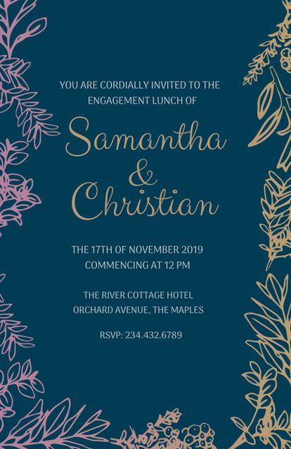 Elegant Gold and Navy Engagement Invitation with Floral Design - Download Free Stock Templates Pikwizard.com