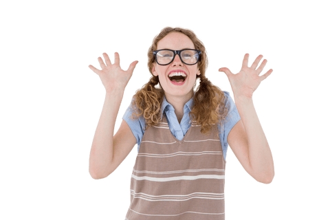 Transparent Laughing Geeky Woman Gesturing Excitedly - Download Free Stock Videos Pikwizard.com