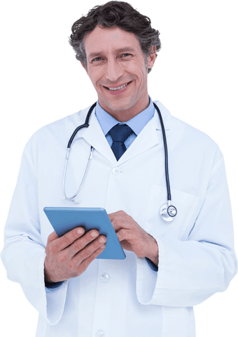 Transparent Smiling Doctor with Digital Tablet Holding Confidence - Download Free Stock Videos Pikwizard.com