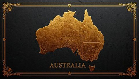 Elegant embossed gold map of australia on charcoal background