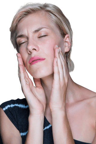 Attractive Woman Touching Face with Gentle Expression Transparent Background