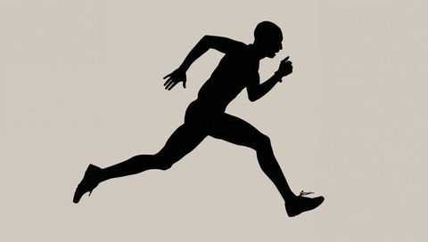 Sprinting Silhouette Leaping Mid-Air on Beige Background, Dynamic Athletic Motion