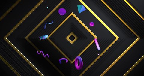 3D Geometric Shapes with Gold Outlines on Black Background - Download Free Stock Images Pikwizard.com
