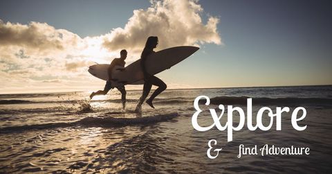 Sunset Surf Adventure Inspiration with Running Surfers - Download Free Stock Templates Pikwizard.com