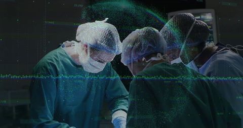 Surgical Team Working in Operating Room with Digital Data Overlays