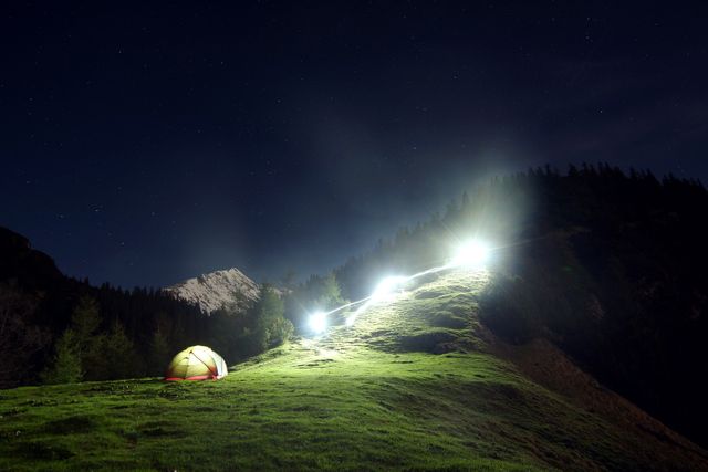 Nighttime Camping in Mountain Range under Starry Sky - Download Free Stock Images Pikwizard.com