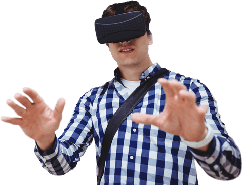 transparent vr experience with young man engaged in virtual world - Download Free Stock Videos Pikwizard.com