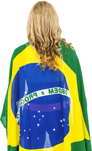 Person Wrapped in Brazilian Flag with Blond Hair on Transparent Background