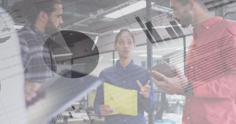 Digital Overlay of Business Graphs with Diverse Coworkers in Office Meeting