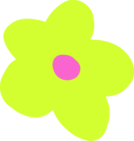 Neon flower icon with lime petals and pink center transparent background