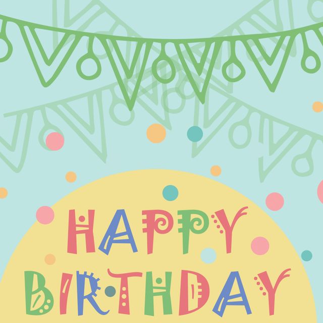 Colorful and festive birthday card following a playful style, including decorative bunting and confetti elements. This versatile design is suitable for online birthday wishes, social media posts, printed party invitations, and celebratory messages.