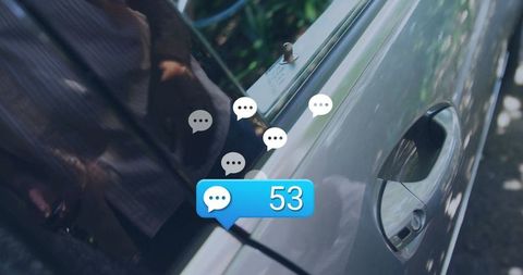 Professional Man by Car with Social Media Interaction Concept