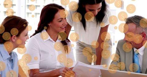 Diverse Business Team with Digital Dollar Overlay at Meeting