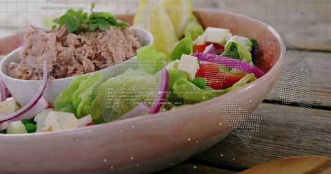 Healthy Salad with Tuna in Rustic Bowl with Digital Overlay