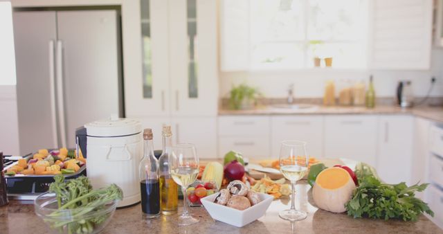 Modern Kitchen with Fresh Ingredients and Cooking Utensils on Counter - Download Free Stock Images Pikwizard.com