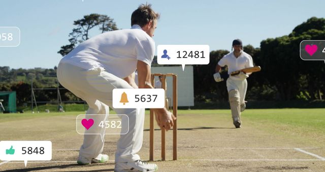 Cricket Players Engagement with Growing Social Media Icons - Download Free Stock Images Pikwizard.com