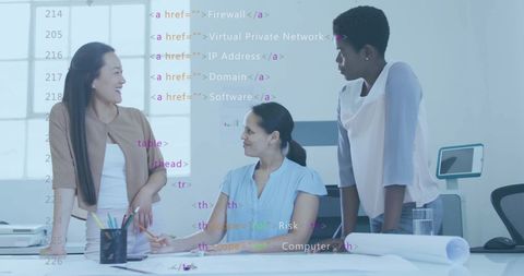 Business Team Analyzing Data with Futuristic Overlay in Modern Office - Download Free Stock Images Pikwizard.com