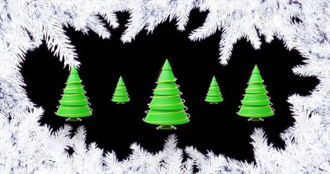 Glowing Green Christmas Trees Framed by White Fir