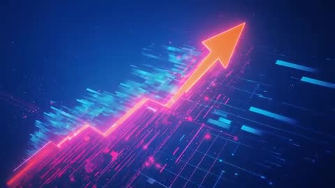 Animated Neon Zigzag Arrow Rising Across Futuristic Data Grid Showing Market Growth Momentum