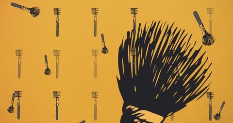 Repeating makeup brush pattern on vibrant background