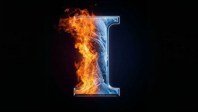 Metallic Letter I with Flame and Ice Visual Elements