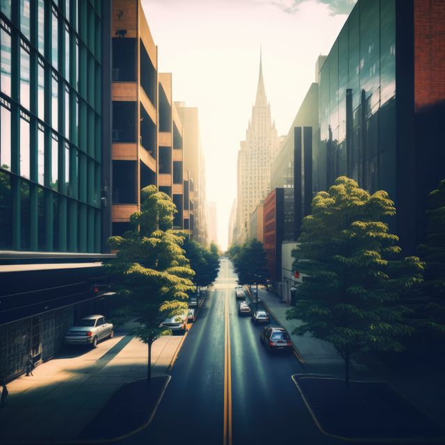 Urban street in city with modern buildings and trees, created using generative ai technology - Download Free Stock Photos Pikwizard.com