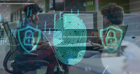 Cybersecurity Discussion with Futuristic Data Overlay - Download Free Stock Images Pikwizard.com