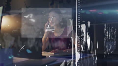 Businesswoman in Office Navigating Digital Data Interface