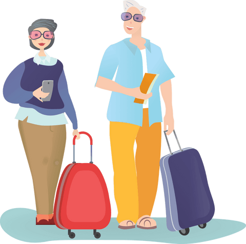 Stylish Senior Couple with Luggage on Transparent Background