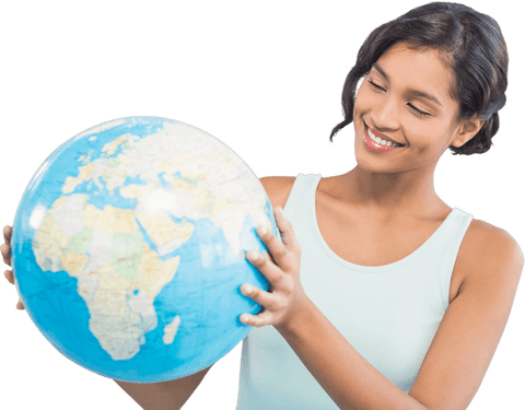 Smiling Woman Holding Globe Admires a Transparent World - Download Free Stock Videos Pikwizard.com