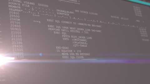 Digital Data Code on Screen with Light Flare Effect