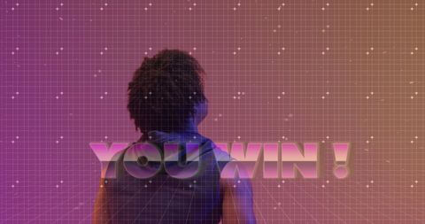 You Win Text with Basketball Player Over Digital Grid
