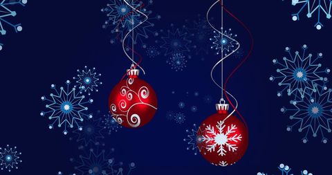 Holiday Cheer with Red Christmas Ornaments and Snowflakes