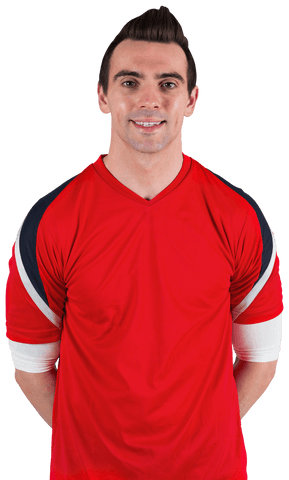 Smiling Athlete in Red Jersey Showcasing Team Spirit Transparent
