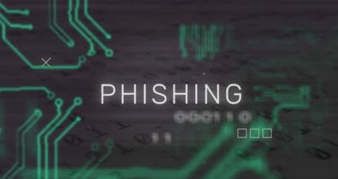Abstract Cybersecurity Phishing Concept with Circuit and Binary Code