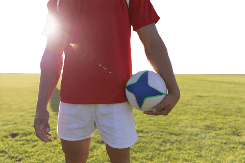 transparent rugby scene holding ball in field with sunlight - Download Free Stock Videos Pikwizard.com
