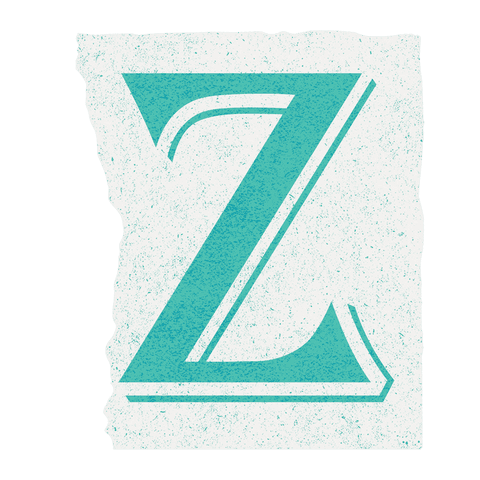 Textured turquoise letter z on torn white paper with transparent background