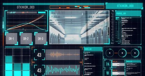 Digital interface with data processing graphs and analytics