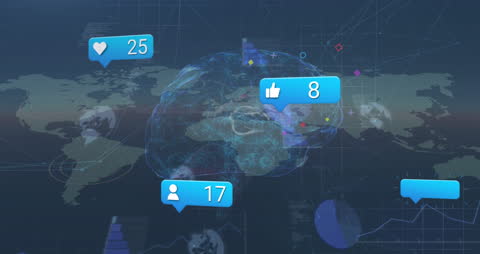Digital Brain with Social Media Interaction Over World Map