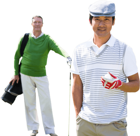 Transparent overlay of friends enjoying leisurely golf game