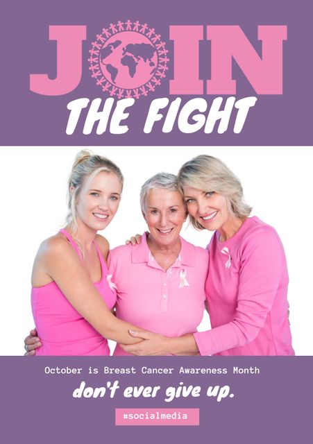 Three Women Embracing for Breast Cancer Awareness Campaign - Download Free Stock Templates Pikwizard.com