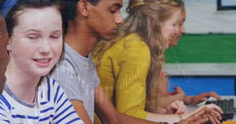 Multiracial students e-learning computers digital composite